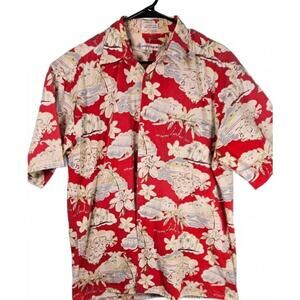 Pierre Cardin Vintage Men's Tropical Hawaiian Shirt - Red Floral Print - Size L